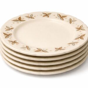 Set of 6 Caribe Puerto Rico Cream Salad Plates with Brown & Blue Leaf Border